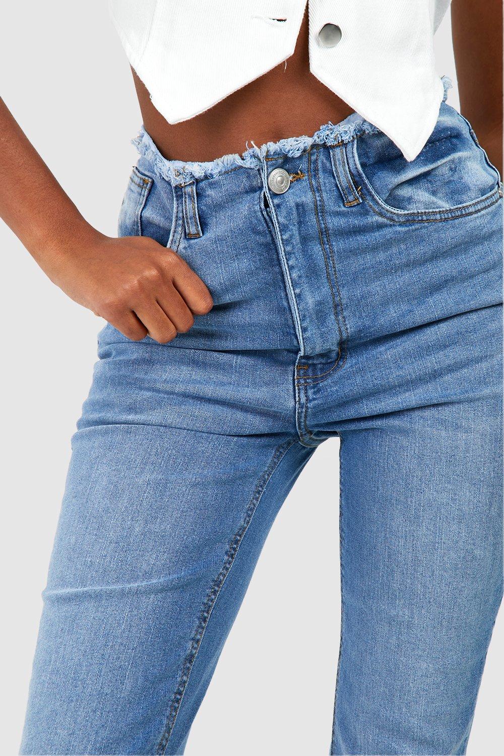 Basic High Rise Flared Jeans | boohoo